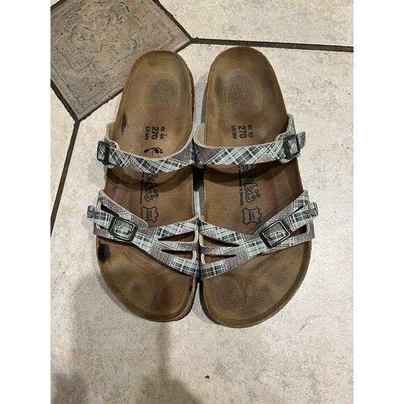 birki's by birkenstock Granada Sandal Textured Flor Blue Slide Sz 42 L11 - Picture 1 of 11